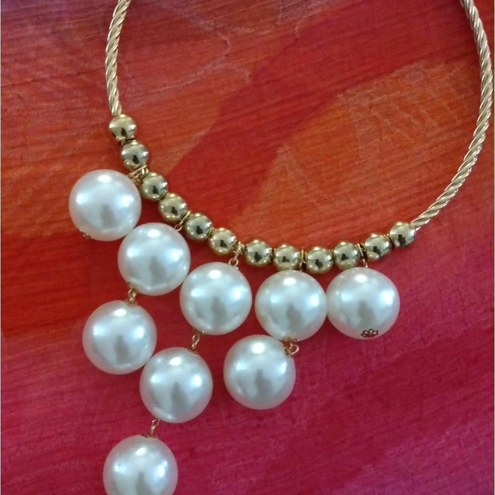 Gold-Tone Necklace with White Pearl Drops